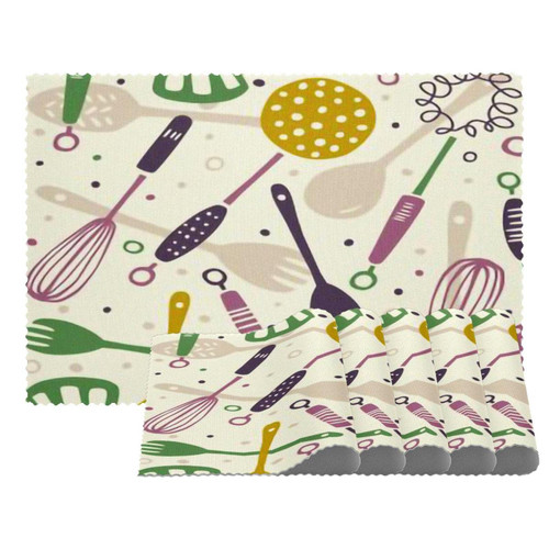 Placemats Dining Table Place Mats Cloth Placemats Kitchen Table Mats Indoor Outdoor Placemat, Cartoon Kitchenware Pattern