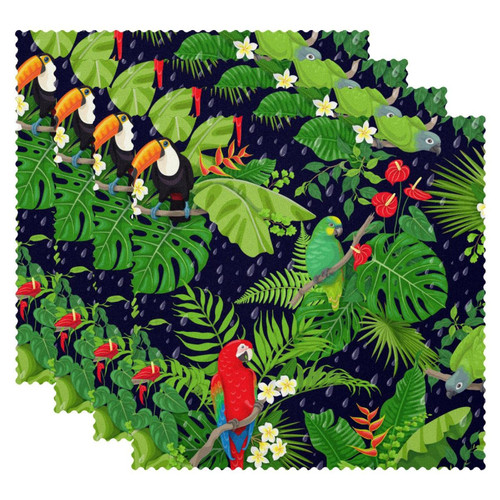 Placemats Dining Table Place Mats Cloth Placemats Kitchen Table Mats Indoor Outdoor Placemat, Tropical Fingerprint Palm Leaf Parrot Hawaiian Flower