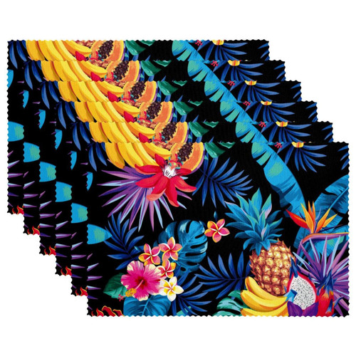 Placemats Dining Table Place Mats Cloth Placemats Kitchen Table Mats Indoor Outdoor Placemat, Hawaiian Tropical Pineapple Banana Flower Summer Modern