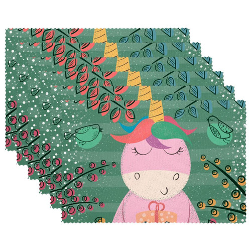 Placemats Dining Table Place Mats Cloth Placemats Kitchen Table Mats Indoor Outdoor Placemat, Unicorn Cartoon Flowers and Birds Spring