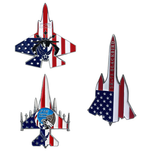 3 Pcs Air Force Challenge Coin F-16 F-35 SR71 Fighter Jet Military Challenge Coins Airman Gift