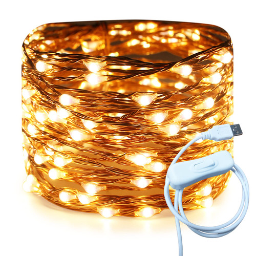RUICHEN USB Fairy Lights 20 Ft 120 LED String Lights with On/Off Switch, Waterproof Copper Wire Lights for Bedroom Wall Ceiling Wreath Crafts Christmas Wedding Party (Warm White)
