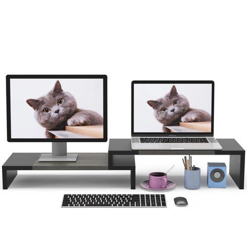 WESTREE Dual Monitor Stand Riser - 2 Shelf Computer Monitor Stand with Adjustable Length and Angle, Monitor Stands for 2 Monitors, Desktop Organizer Stand for PC, Computer, Laptop