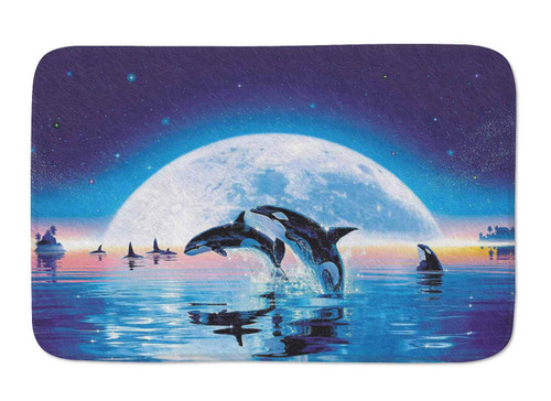 Dolphins on The Water in a Moonlit Night Bathroom Rugs Bath Mat Door Mats,Shaggy Bathroom Floor Carpet, Bathroom Decor Rug Doormat Kitchen Toilet Floor Rug 24X16 inches
