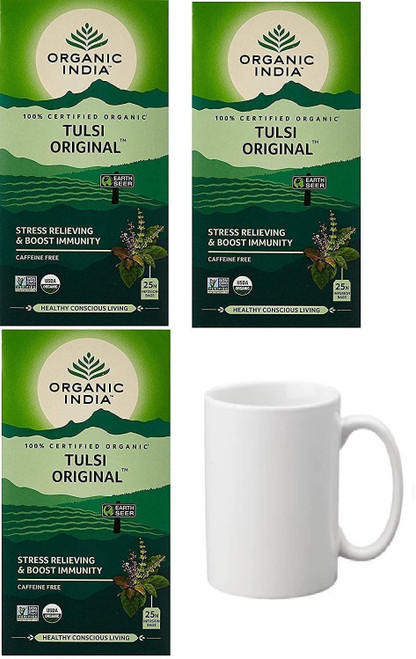 Tulsi Original Tea, 25 Infusion Tea Bags in 1 Pack Fat to Fit Pack of 3 + Free Ceramic Glass Tulsi Original Tea, 25 Infusion Tea Bags in 1 Pack Fat to Fit Pack of 3 + Free Ceramic Glass