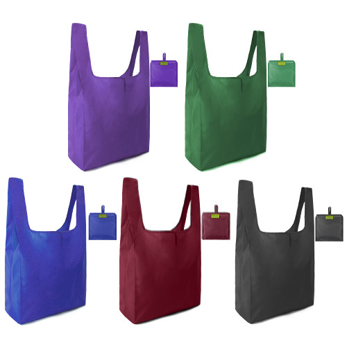 BeeGreen Purple Green Blue Reusable Grocery Bags Bulk 5 Pack, Reusable Shopping Bags Extra Large 50LBS, Machine Washable Kitchen Reusable Bags Heavy Duty, Foldable Tote Bags w Handle for Groceries