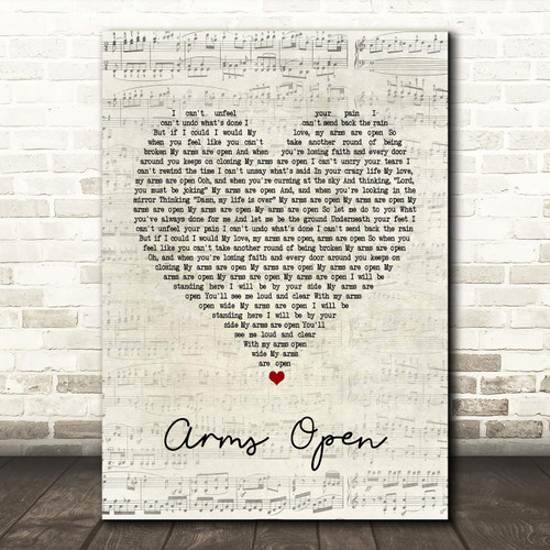 Arms Open Script Heart Song Lyric Quote Wall Art Gift Print