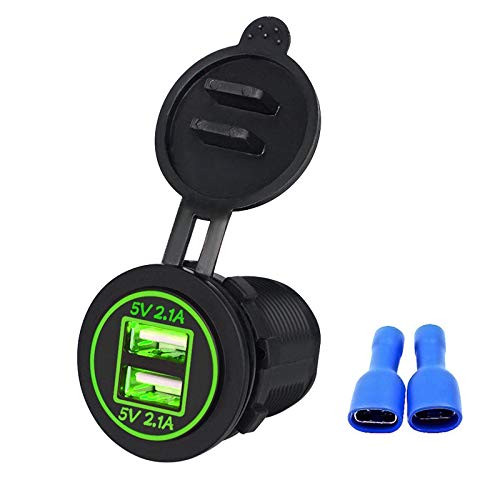 LinkStyle 12V 4.2A Dual USB Charger Socket Waterproof Power Outlet with Green LED Indicator Light & Dual Charging Ports for 12V Car RV Boat Marine Motorcycle Mobile LinkStyle 12V 4.2A Dual USB Charger Socket Waterproof Power Outlet with Green LED Indicator Light & Dual Charging Ports for 12V Car RV Boat Marine Motorcycle Mobile