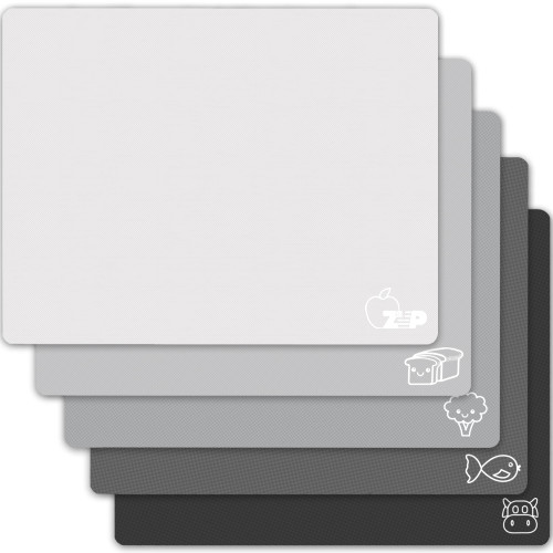 ZVP Plastic Cutting Boards, Flexible Cutting Mats for Cooking, Cutting Boards for Kitchen Dishwasher Safe, Food Icons, Anti-slip, BPA Free, Gradient Grey Set of 5