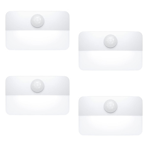 AMIR Newest Mini Motion Sensor Light, Cordless Battery-Powered LED Night Light, Wall Light, Closet Lights, Safe Lights for Stairs, Hallway, Bathroom, Kitchen, Cabinet (Pack of 4 - White)