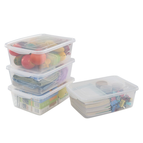 Bblina 4-pack Clear Plastic Latching Storage Box Tote Bins with Lids, 14 Quarts