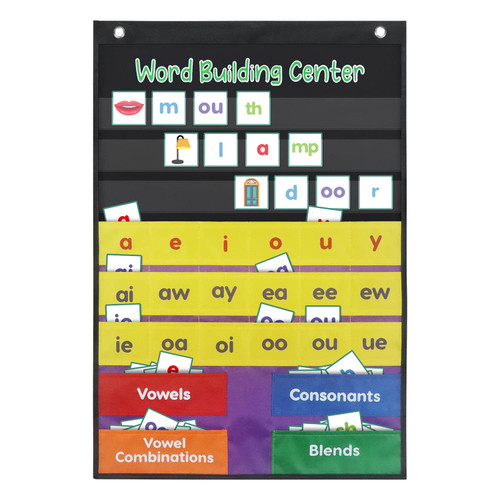 Boczif Word Building Center Pocket Chart for Educational Preschool Learning Resources, Syllable, Word Recognition Pocket Chart with Word Families Cards, Classroom Pocket Chart, Teacher Pocket Charts
