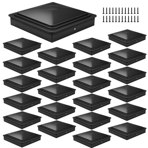 Bonnary 24Pack 7x7CM Fence Post Caps,Deck Post Plastic Caps with Screws,Protect Wooden Fence Poles Outdoor in Low Profile-Black