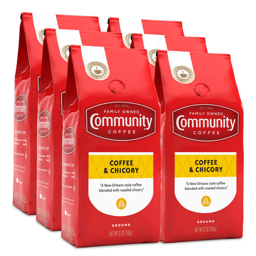 Community Coffee Coffee & Chicory Blend Coffee 72 Ounces, Medium Dark Roast Ground Coffee, 12 Ounce Bag (Pack of 6) Community Coffee Coffee & Chicory Blend Coffee 72 Ounces, Medium Dark Roast Ground Coffee, 12 Ounce Bag (Pack of 6)