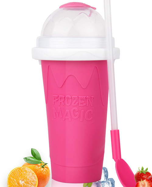 Slushie Cup Maker Squeeze - TIK TOK Quick Frozen Magic Cup, Double Layer Silica Cup, DIY Homemade Slushies, Portable Squeeze Icy Milkshake Cup Gift for Children(Red)