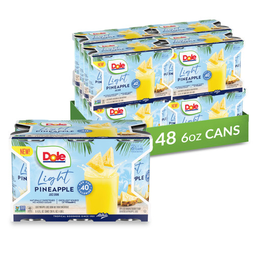 Dole Light Pineapple Juice Drink, No Added Sugar, 40 Calories Per Can, 6 Fl Oz (Pack of 6), 48 Total Cans