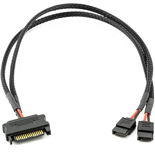 CRJ SATA Power 15-Pin Male to Dual SATA 6-Pin Slimline Sleeved Power Adapter Cable CRJ SATA Power 15-Pin Male to Dual SATA 6-Pin Slimline Sleeved Power Adapter Cable