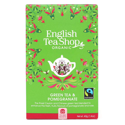 English Tea Shop Organic Fairtrade Green Tea & Pomegranate - 20 Tea Bag Sachets, 40g (Pack Of 6) English Tea Shop Organic Fairtrade Green Tea & Pomegranate - 20 Tea Bag Sachets, 40g (Pack Of 6)