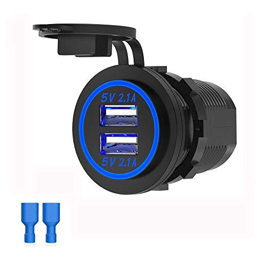 LinkStyle 12V 4.2A Dual USB Charger Socket Waterproof Power Outlet with Blue LED Indicator Light & Dual Charging Ports for 12V Car RV Boat Marine Motorcycle Mobile LinkStyle 12V 4.2A Dual USB Charger Socket Waterproof Power Outlet with Blue LED Indicator Light & Dual Charging Ports for 12V Car RV Boat Marine Motorcycle Mobile