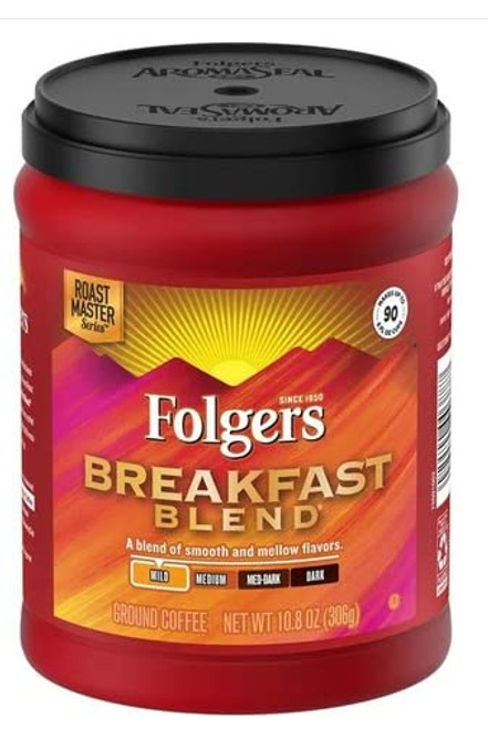 Folgers Breakfast Blend Mild Roast Ground Coffee, 9.6 Ounces (Pack of 6)