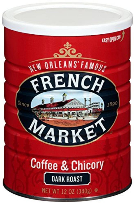 French Market Coffee, Coffee and Chicory, Dark Roast Ground Coffee, 12 Ounce Metal Can (Pack of 3)