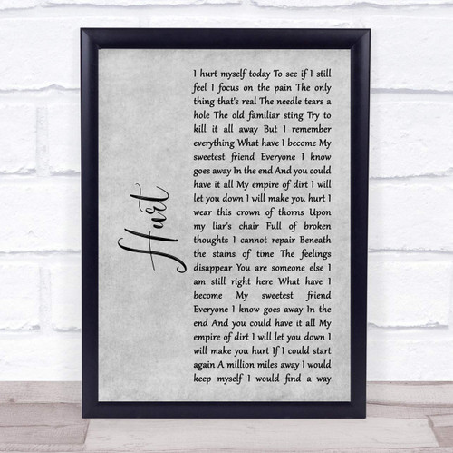 Hurt Rustic Script Grey Song Lyric Grey Rustic Script Poster Art Print