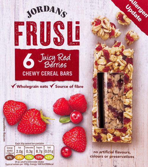 Jordans Juicy Red Berries Frusli Bar - Pack Of 6, 180g
