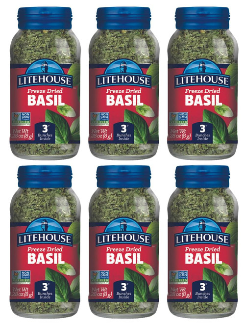 Litehouse Freeze Dried Basil - Dried Basil Leaves, Substitute for Basil Organic Fresh Leaves, Dried Basil Seasoning, Equal to 3 Basil Fresh Bunches, Non-GMO, Gluten-Free - 0.28 Ounce, 6-Pack
