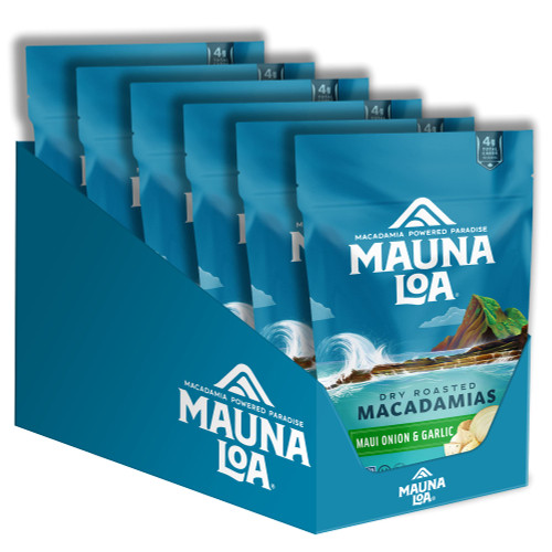 Mauna Loa Premium Hawaiian Roasted Macadamia Nuts, Maui Onion & Garlic Flavor 4 Oz (Pack of 6)