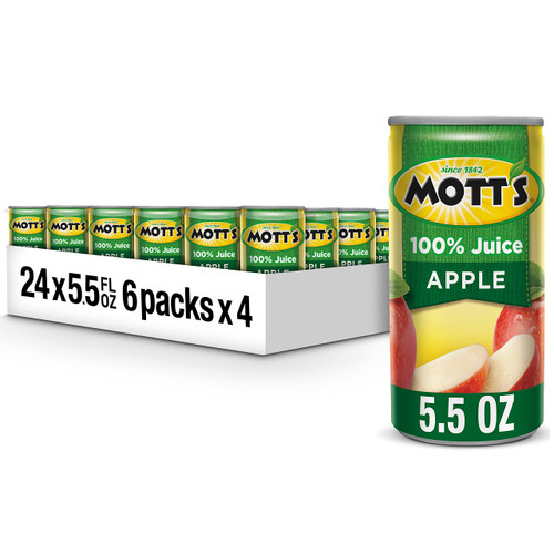 Mott's 100% Original Apple Juice, 5.5 Fluid Ounce Can, 6 Count (Pack of 4)