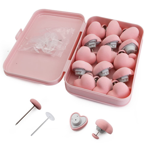 MQUPIN Duvet Clips 16 Sets, Comforter Clips Duvet Fasteners with Plastic Nails, Soft Fabric Material Double Sided Duvet Cover Pins for Quilt, Cushions, Curtains (Pink-Heart)