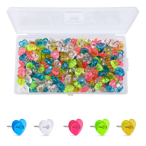 Bekecidi 200 Pieces Heart Push Pins, Push Pins for Cork Board Clear Push Pins Plastic Thumb Tacks Decorative Thumbtack for School, Office, Wall Hanging, Bulletin Board, Multicolor