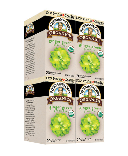 Newman's Own Organic Ginger Green Tea Green Tea with 20 Individually Wrapped Tea Bags Per Box (Pack of 4) USDA Certified Contains Caffeine Brew Hot Newman's Own Organic Ginger Green Tea Green Tea with 20 Individually Wrapped Tea Bags Per Box (Pack of 4) USDA Certified Contains Caffeine Brew Hot