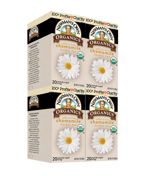 Newman's Own Organics Chamomile Tea Caffeine Free Herbal Tea for, Stomach Ease Tea that May Support Healthy Digestion, Egyptian Chamomile Tea with 20 Individually Wrapped Tea Bags Per Box (Pack of 4) Newman's Own Organics Chamomile Tea Caffeine Free Herbal Tea for, Stomach Ease Tea that May Support Healthy Digestion, Egyptian Chamomile Tea with 20 Individually Wrapped Tea Bags Per Box (Pack of 4)