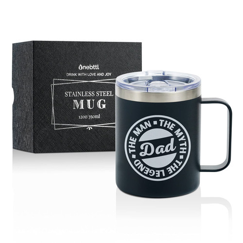 Onebttl Dad Gifts The Man The Myth The Legend Coffee Mug Cup Stainless Steel, Father Presents from Daughter Son for Father's Day Birthday Christmas, Travel Mug with Lid, 12oz/350ml
