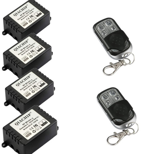 QIACHIP DC 12V 1CH 433Mhz RF Wireless Relay Remote Control Light Momentary Switch Transmitter with Receiver (4 Relays)