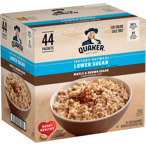 Quaker Instant Oatmeal Lower, Maple & Brown Sugar, 1.19 Oz, Pack of 44 Quaker Instant Oatmeal Lower, Maple & Brown Sugar, 1.19 Oz, Pack of 44