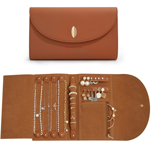 ROWNYEON Travel Jewelry Organizer Case Leather Jewelry Roll Journey Storage Bag for Earrings, Rings, Necklaces, Bracelets (Brown) ROWNYEON Travel Jewelry Organizer Case Leather Jewelry Roll Journey Storage Bag for Earrings, Rings, Necklaces, Bracelets (Brown)