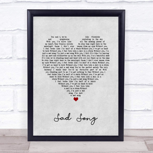 Sad Song Grey Heart Song Lyric Grey Heart Poster Art Print Sad Song Grey Heart Song Lyric Grey Heart Poster Art Print