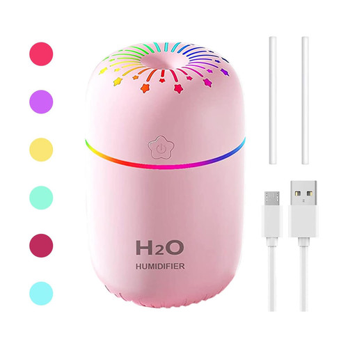 Small Humidifiers for Bedroom,Desk Humidifier,Portable Humidifiers,Car Humidifier,USB Humidifier,Travel Humidifier,Cute Humidifier,Night Light 300ml Cool Mist Auto Shut-Off 2 Mist Modes(Pink)