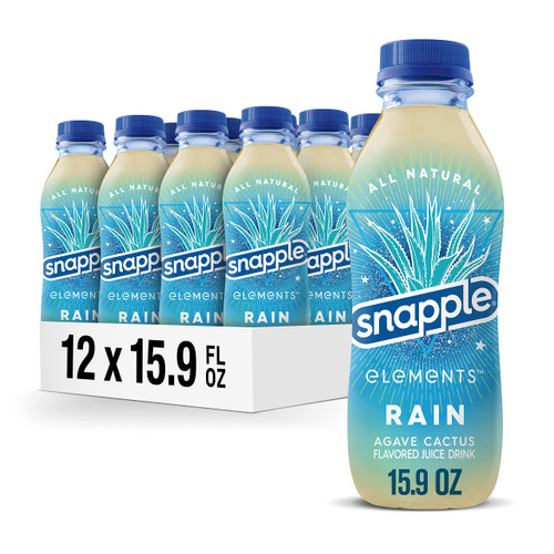 Snapple Elements Rain Agave Cactus Juice Drink, 15.9 Fl Oz Recycled Plastic Bottle, Pack of 12