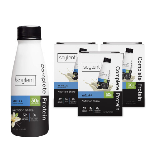 Soylent Vanilla Protein Shake, 30g Complete Protein, Vegan, Dairy Free and 0g Sugar, Ready to Drink Protein Drinks, 11 Oz (Pack of 12)