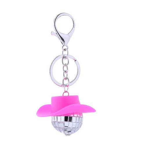 Soyzvteo Disco Ball Keychain Cowboy Hat Disco Ball Keychain Cowboy Hat Keychain Cowboy Cowgirl Hat Ornament Disco Ball Keyring-Pink