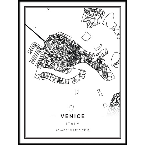 Squareious Venice map Poster Print | Modern Black and White Wall Art | Scandinavian Home Decor | Italy City Prints Artwork | Fine Art Posters 11x14
