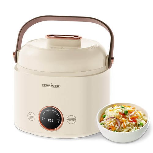 Stariver Small Rice Cooker, 2 Cups Uncooked Mini Portable Rice Cooker with Handle, Non-Stick Ramen Cooker, PFOA-Free, Rice Maker with Keep Warm & Delay Start Function, Electric Pot