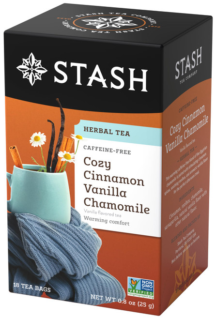 Stash Tea Cozy Cinnamon Vanilla Herbal Tea - Naturally Caffeine Free, Non-GMO Project Verified Premium Tea with No Artificial Ingredients, 18 Count (Pack of 6) - 108 Bags Total