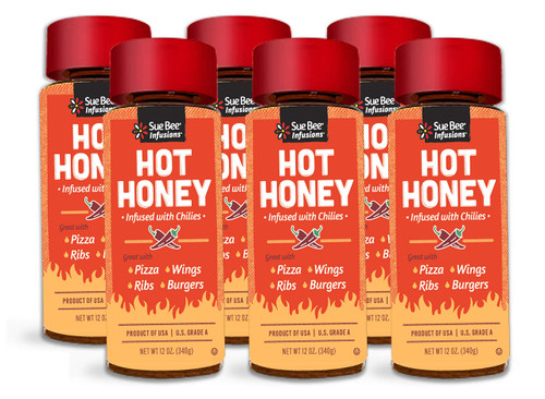 Sue Bee Infusions Hot Honey, 12 Ounce (Pack of 6) Sue Bee Chili Infused Hot Honey For Ribs, Wings, Burgers