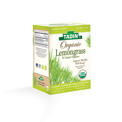 Tadin Organic Lemongrass Herbal Tea, Caffeine Free, 20 Tea Bags Per Box, Pack of 6