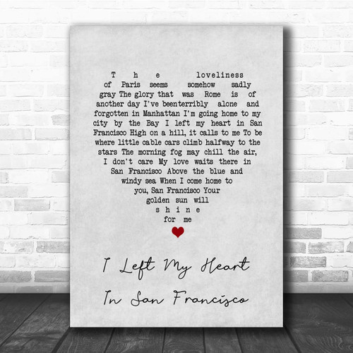 The Card Zoo I Left My Heart in San Francisco Grey Heart Song Lyric Print
