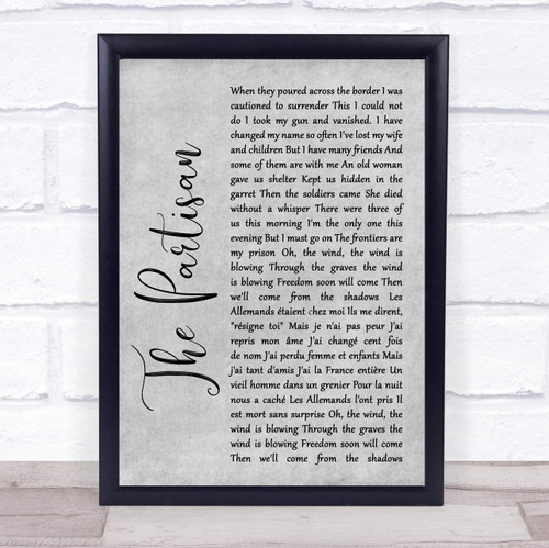 The Partisan Rustic Script Grey Song Lyric Quote Grey Rustic Script Poster Art Print
